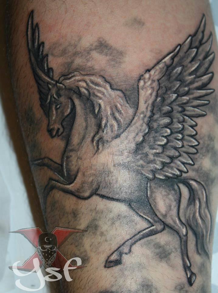Brilliant Grey Pegasus Tattoo