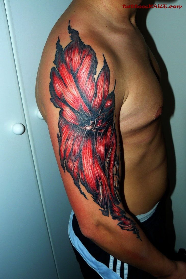 Brilliant Muscles Ripped Skin Full Sleeve Tattoo