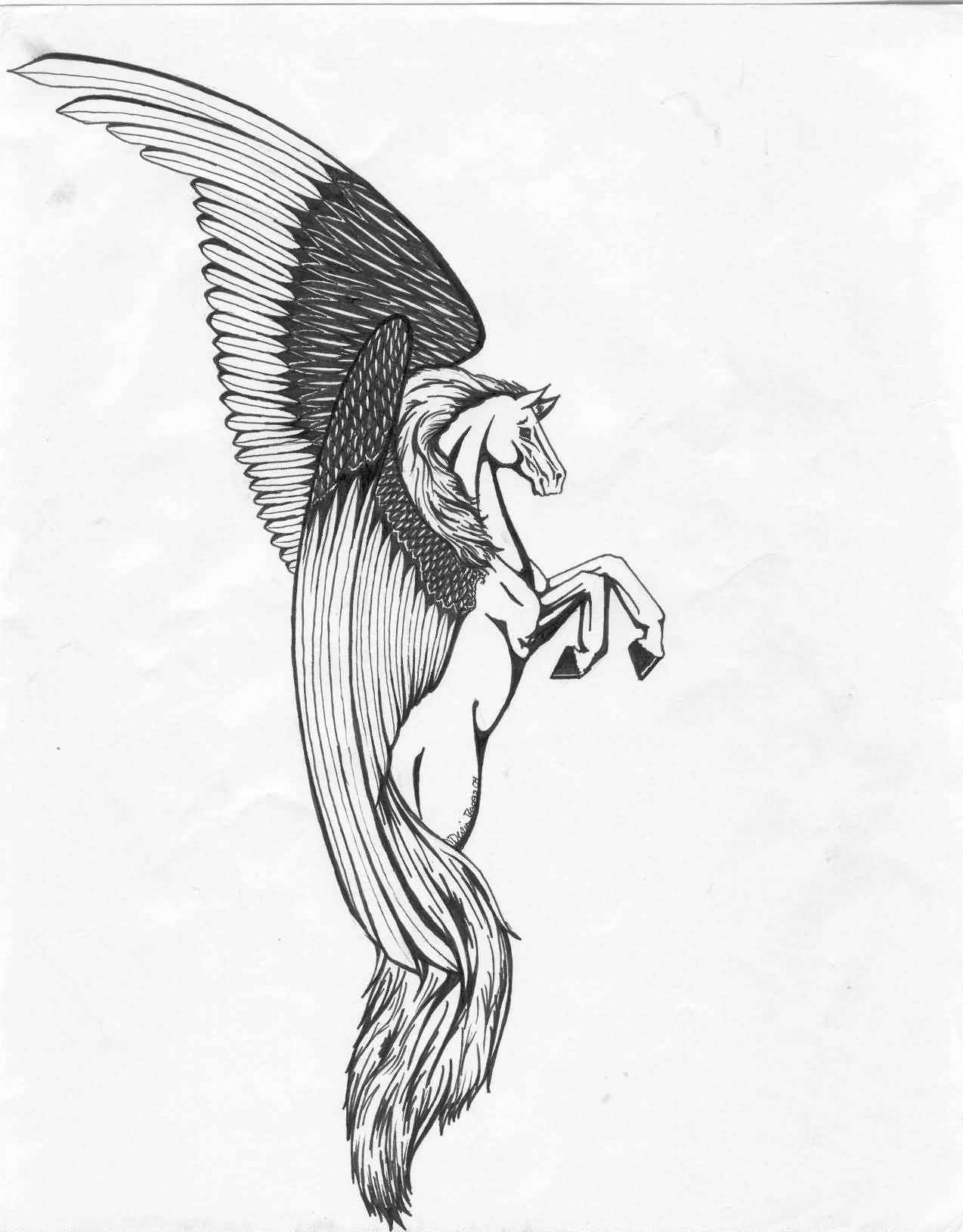 Brilliant Pegasus Flying Tattoo Design By Pishkeen