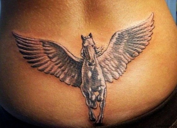 Brilliant Running Pegasus Tattoo On Lower Back