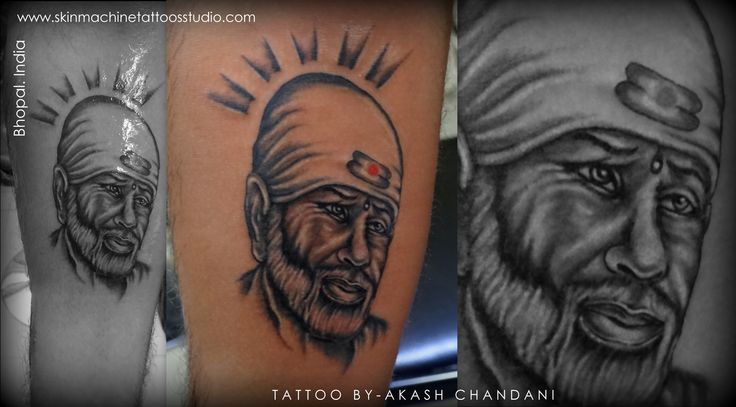 Brilliant Sai Baba Face With Rays Tattoo