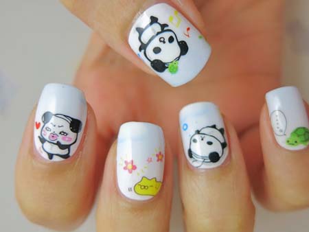 Cartoon Panda Bear Nail Art Design