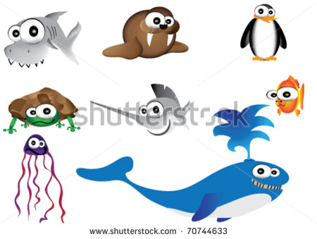 Cartoon Cute Sea Creatures Tattoo Design