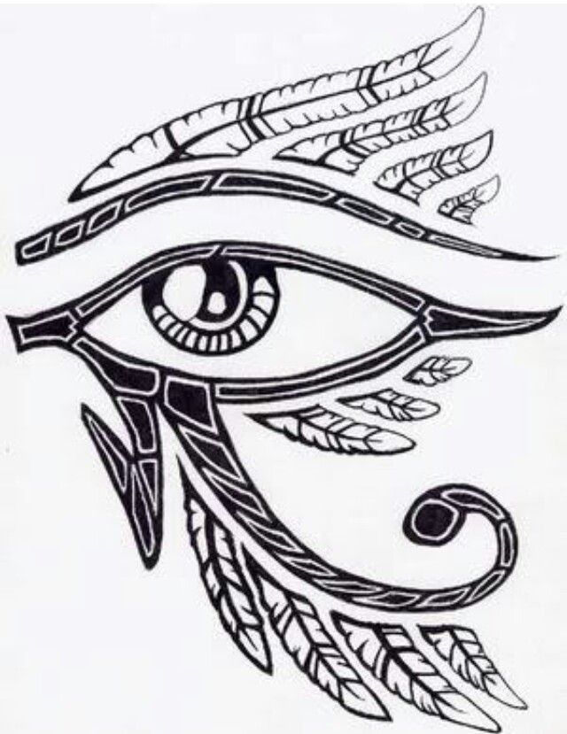 Classic Zentangle Horus Eye With Feathers Tattoo Design