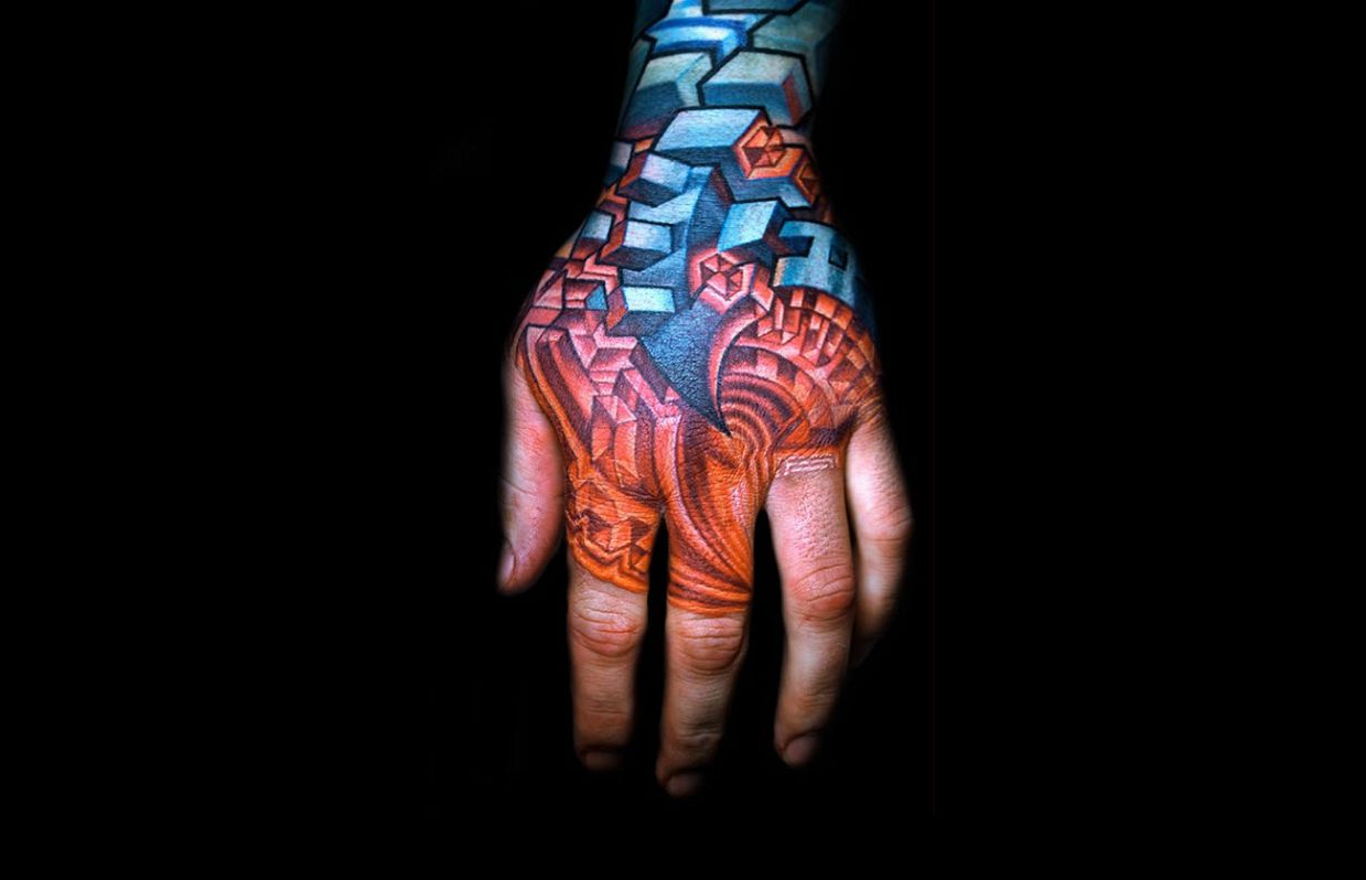 Colorful Biomechanical Tattoo On Hand