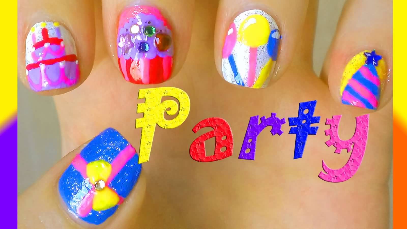 Colorful Birthday Nail Art Idea