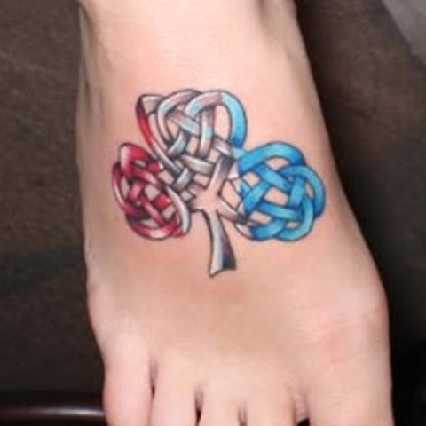 Colorful Celtic Shamrock Tattoo On Foot