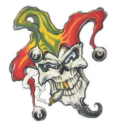 Colorful Evil Jester Smoking Cigar Tattoo Design