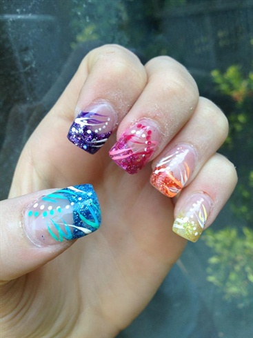Colorful French Tip Glitter Nail Art