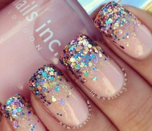Colorful Glitter French Tip Nail Art Design