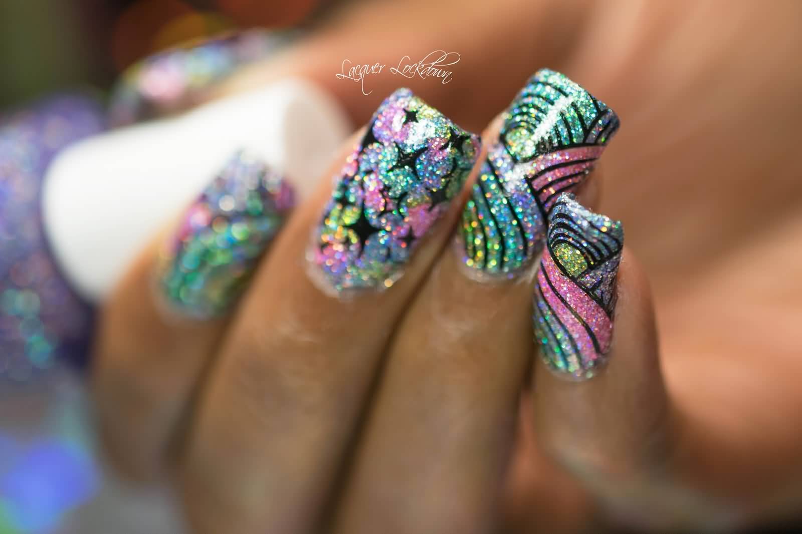 Colorful Glitter Holographic Nail Art Idea