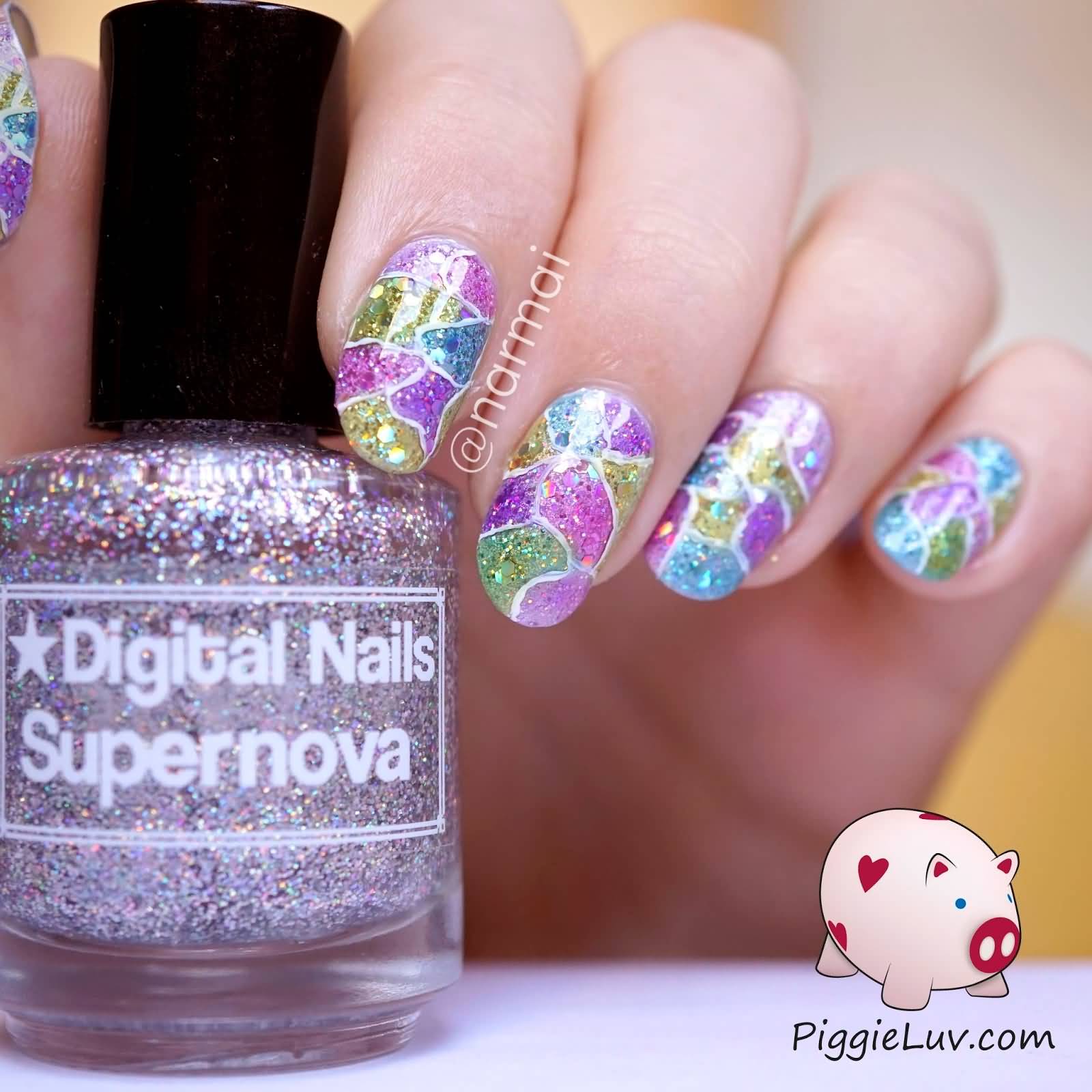 Colorful Glitter Patch Work Design Nail Art