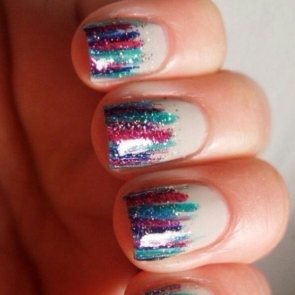 Colorful Glitter Stripes Design Nail Art