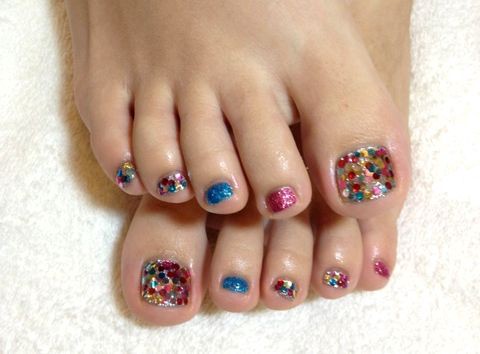 Colorful Glitter Toe Nail Art Design Idea