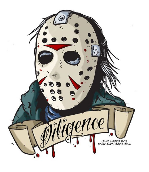 Colorful Jason Head With Lettering On Banner Tattoo Design