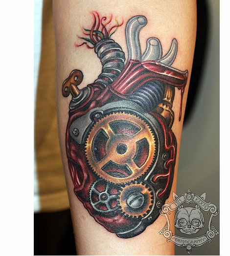 Colorful Mechanical Heart Tattoo
