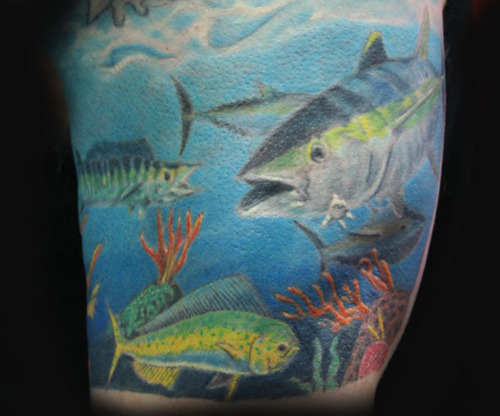 Colorful Saltwater Fishes Deep Sea View Tattoo