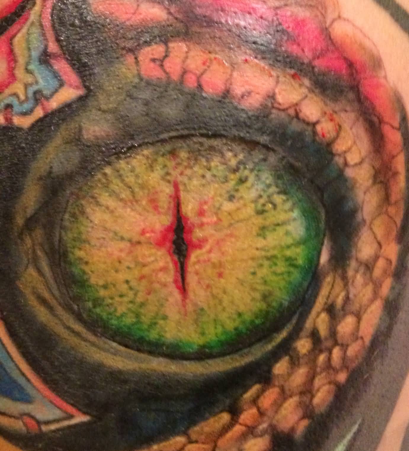 Colorful Scary Reptile Eye Tattoo