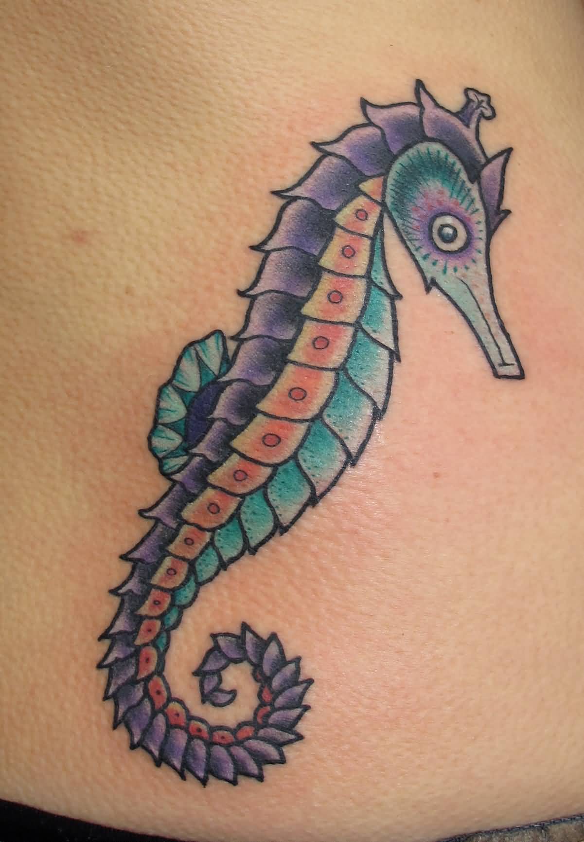 Colorful Sea Creature Seahorse Tattoo