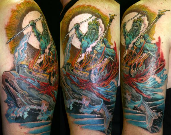 Colorful Sea Creatures Tattoo On Half Sleeve