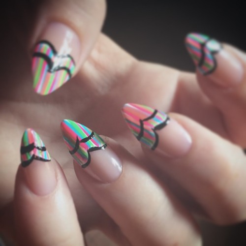 Colorful Stripes French Tip Stiletto Nail Art