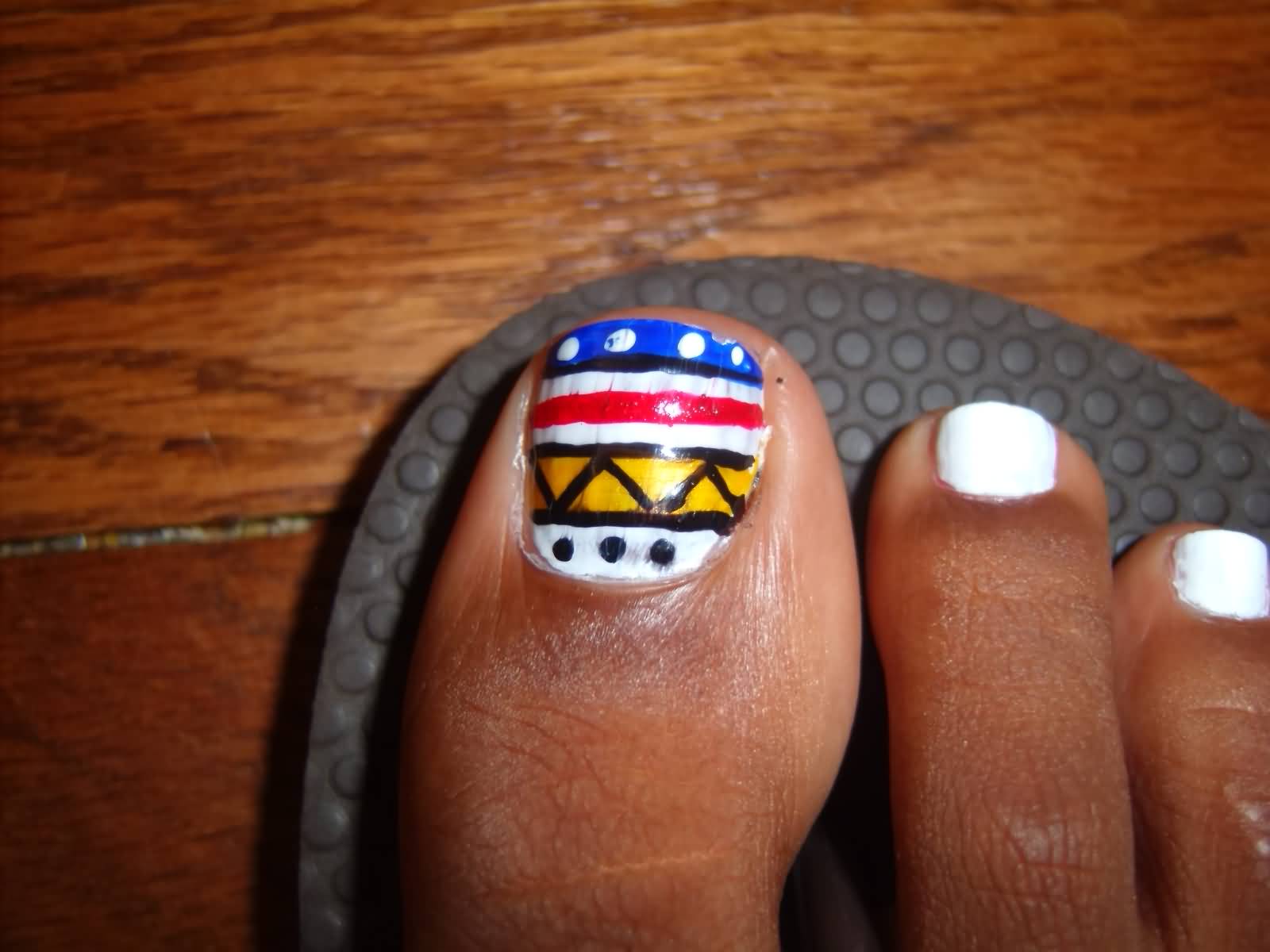 Colorful Tribal Design Toe Nail Art
