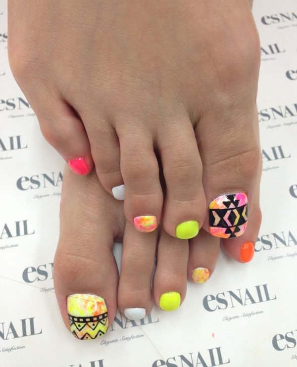 Colorful Tribal Toe Nail Art Design
