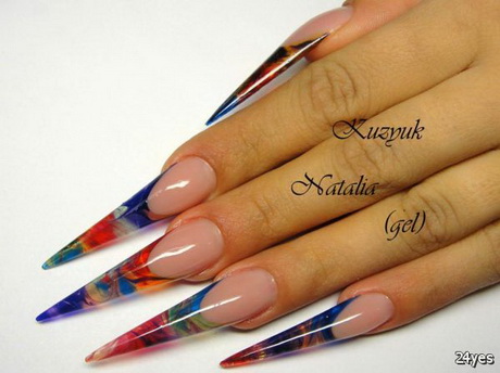 Colorful Water Marble Stiletto Nail Art