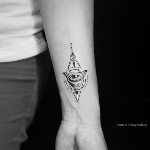 Cool Grey Triangle Eye Tattoo On Forearm