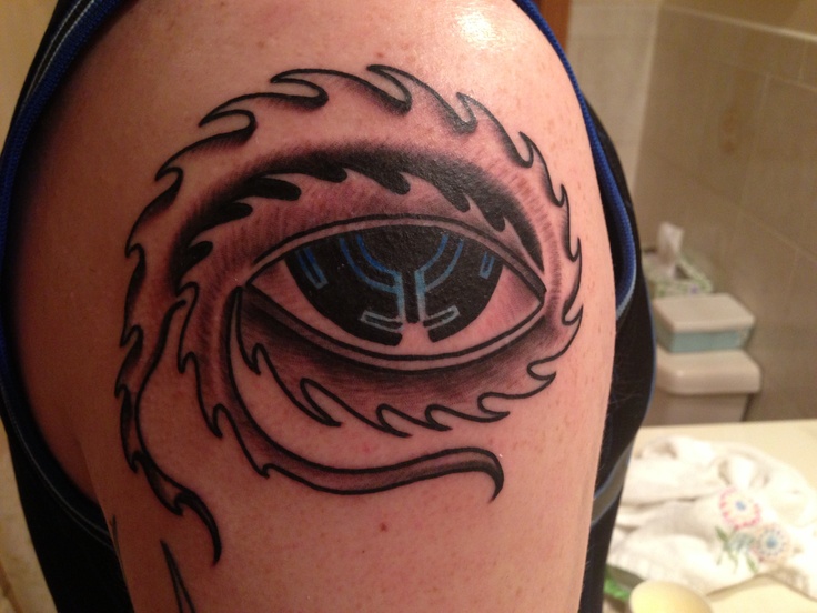 Cool Large Horus Eye Color Tattoo On Right Shoulder