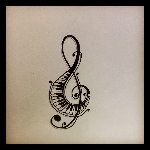 Creative Music Note Made With Piano Keys Tattoo Design