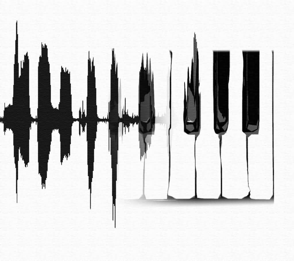 Creative Piano Keys And Heartbeat Lines Tattoo Stencil