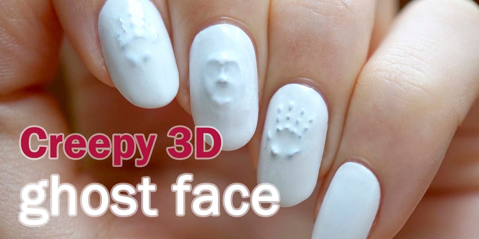 Creepy 3D Ghost Face Nail Art