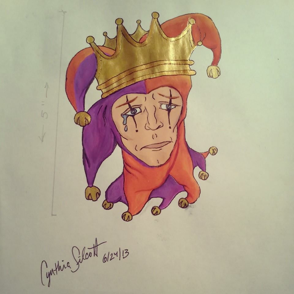 Crying Jester Head Colorful Tattoo Design