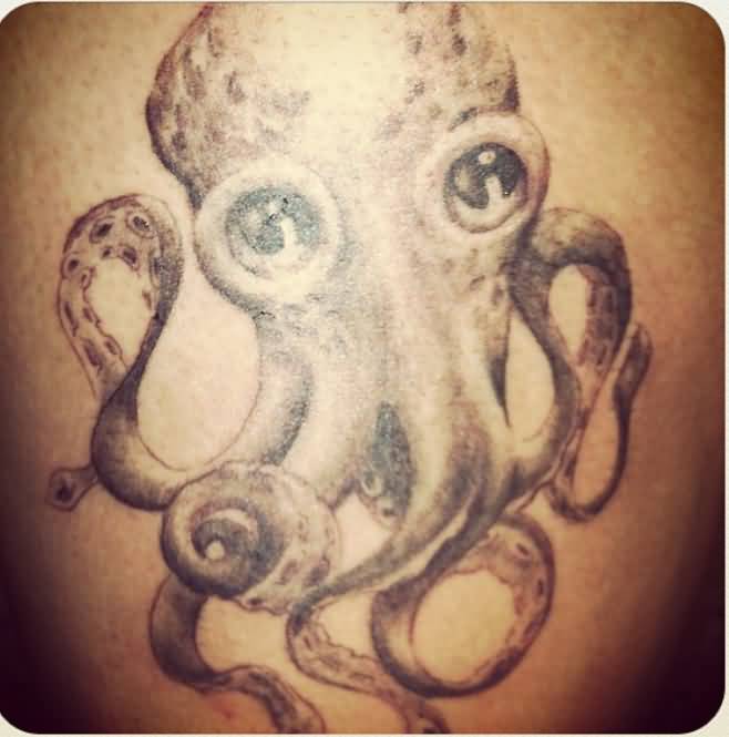 Cute Grey Octopus Sea Creature Tattoo