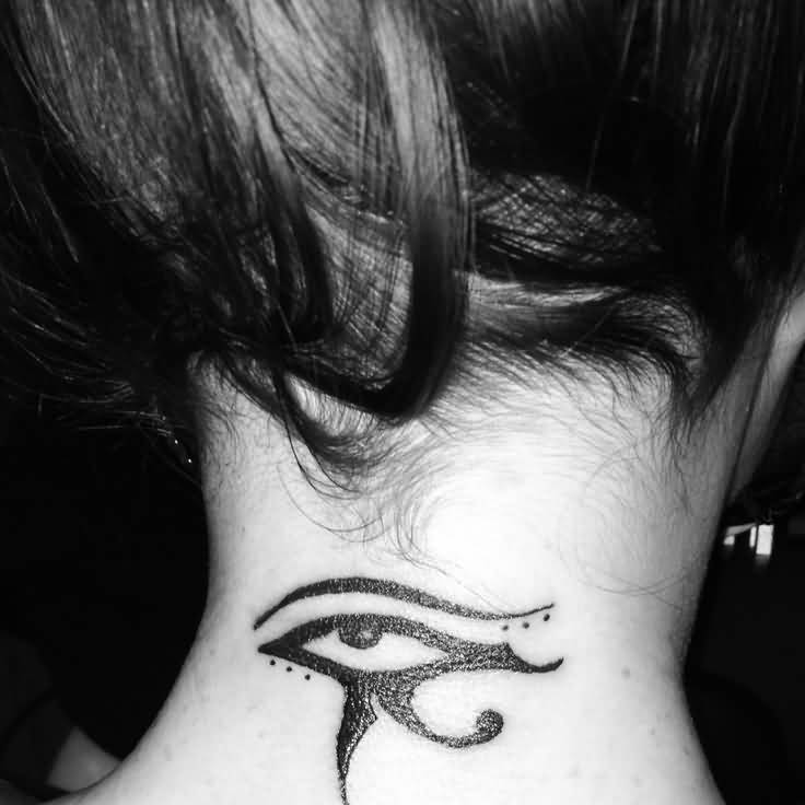 Dark Ink Horus Eye Tattoo On Nape