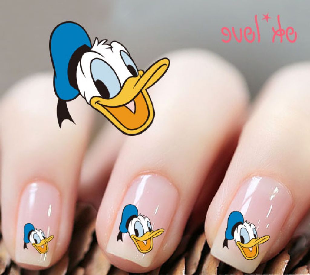 Donald Duck Cartoon Nail Art Stickers On Nude Nails
