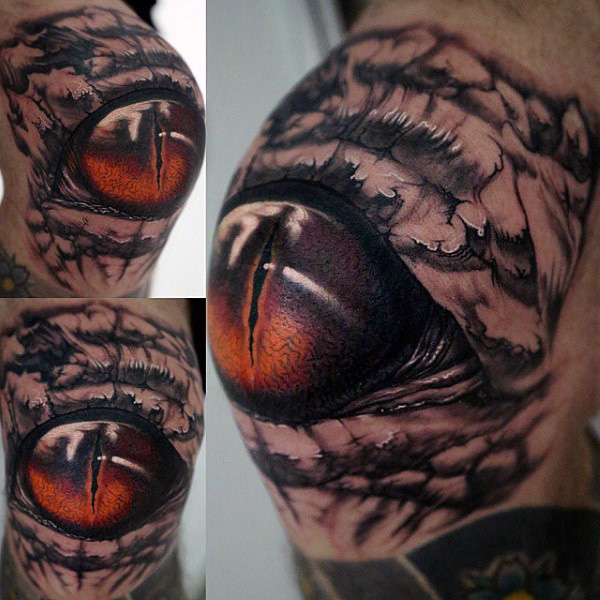 Extremely Real Reptile Eye Tattoo On Men Shoulder