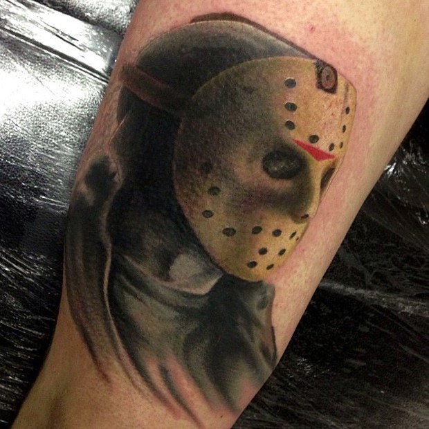 Fabulous Jason Head Tattoo On Bicep