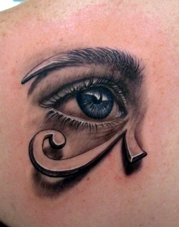 Fantastic 3D Horus Eye Tattoo On Left Back Shoulder