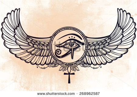 Fantastic Vintage Horus Eye In Circle Having Wings Tattoo Design