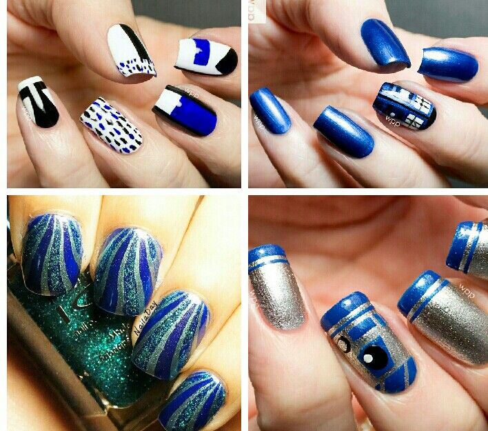 Four Royal Blue Nail Art Design Idea