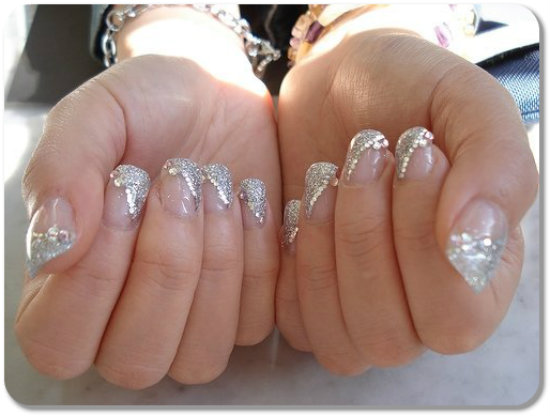 French Tip Silver Glitter Nail Design