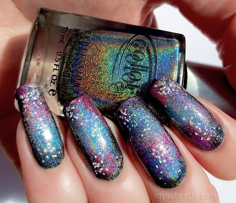 Galaxy Holographic Nail Art Design