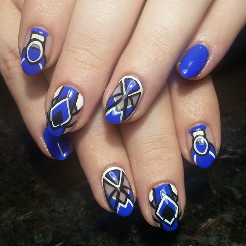 Geo Royal Blue Nail Art Design Idea