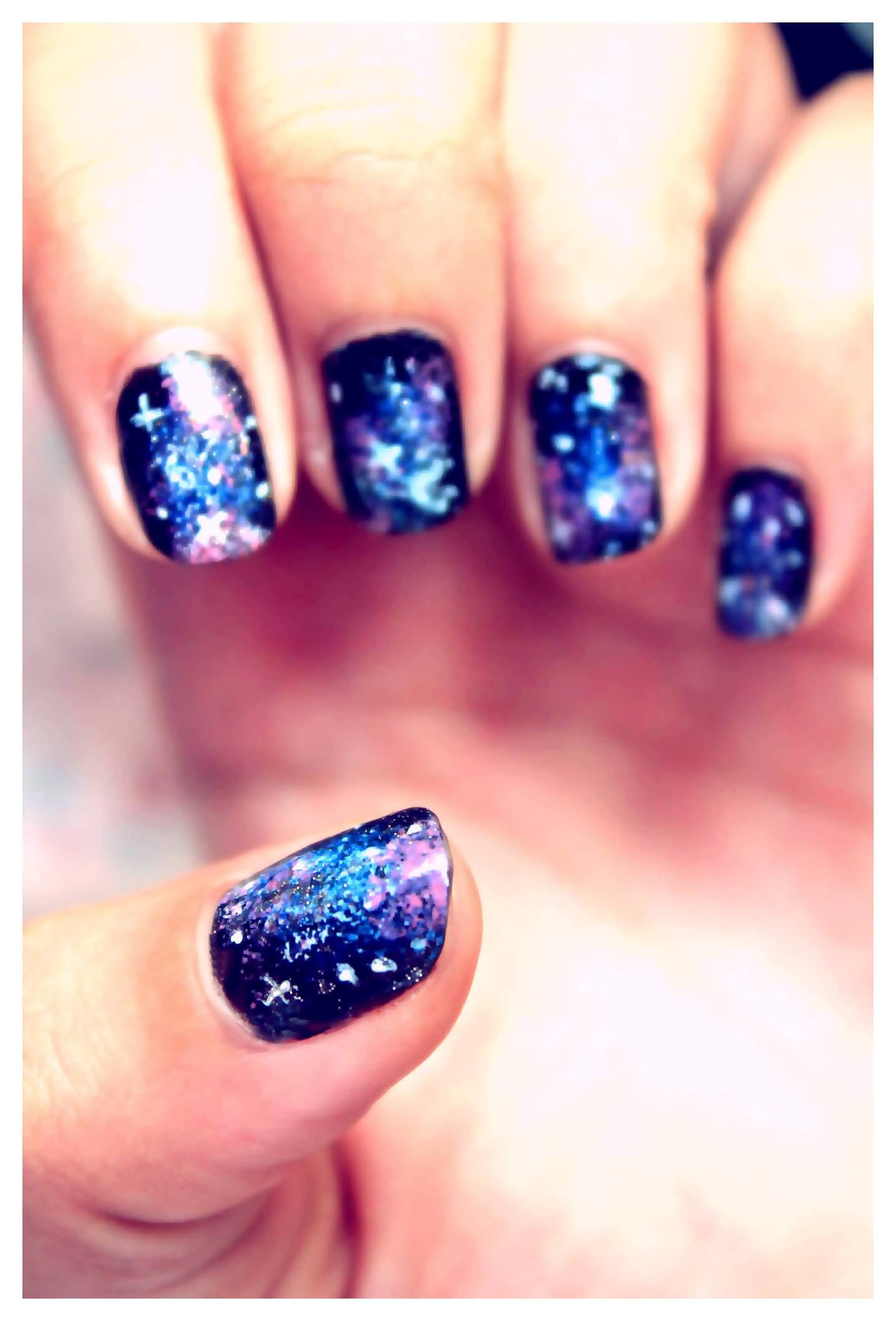 Glitter Galaxy Nail Design Idea