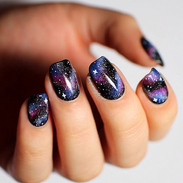 Glossy Galaxy Nail Art Design Idea