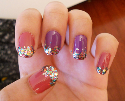 Glossy Nails With Colorful Glitter French Tip Nail Art