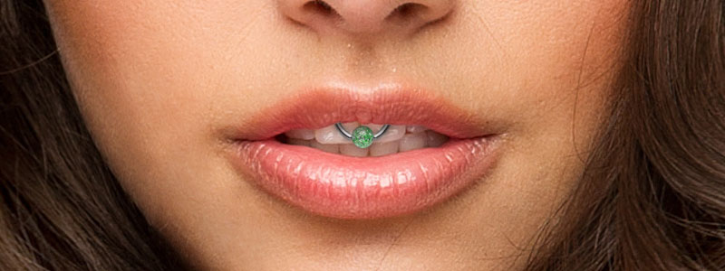 Green Bead Ring Frenulum Piercing For Girls