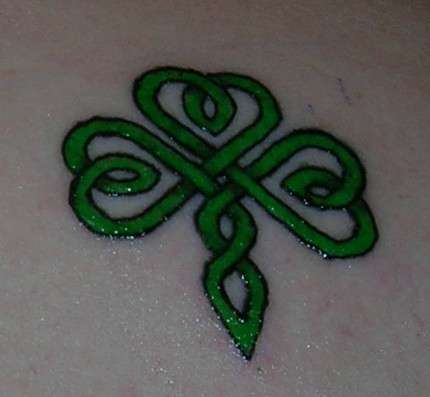 Green Ink Celtic Style Shamrock Leaf Tattoo